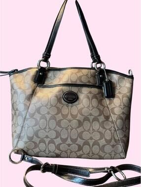 Coach Signature Canvas Tote Bag with Leather Trim